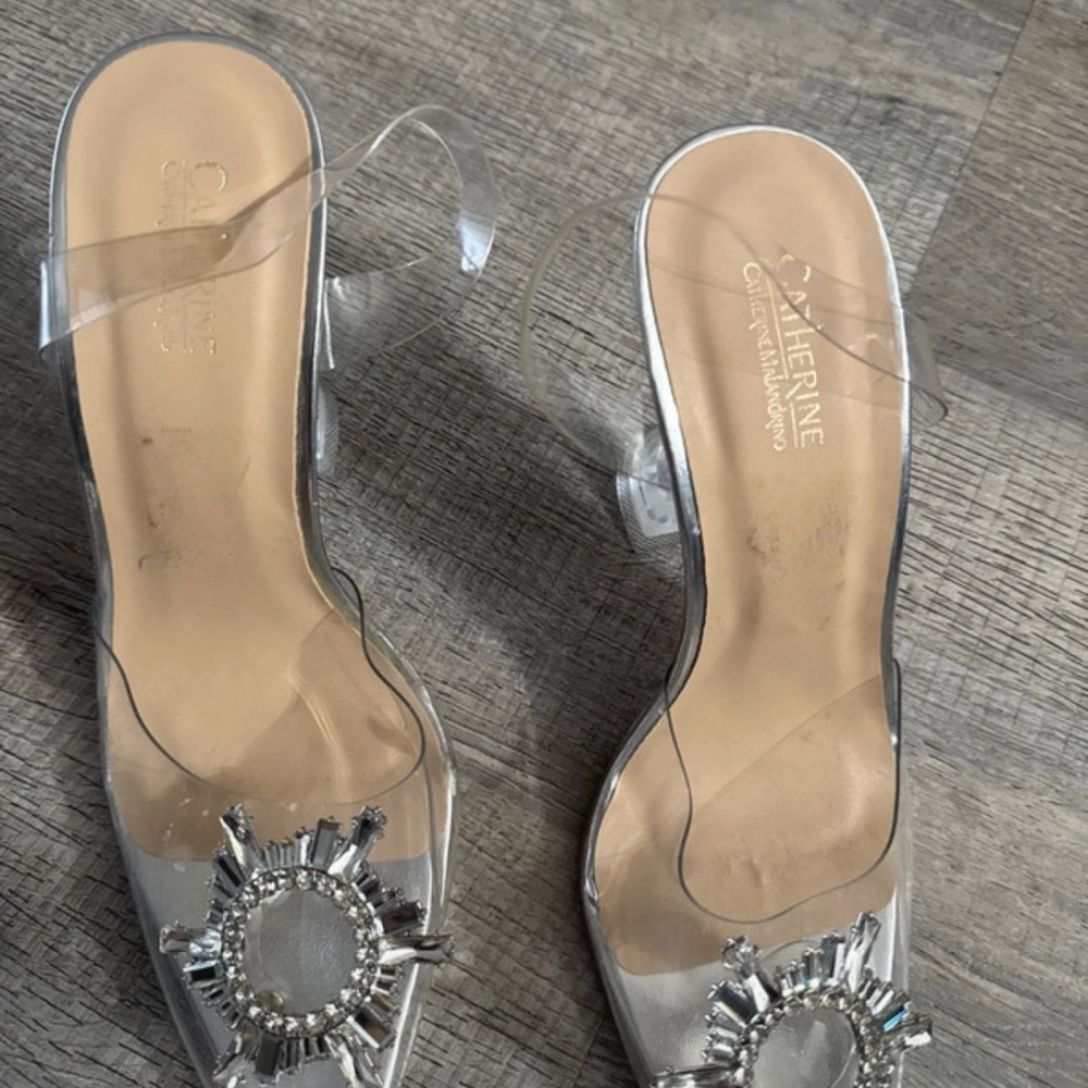 Catherine Malandrino Silver Pointed Toe Heels with Crystal Sunburst - Picture 7 of 13